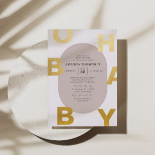 Invitation En Aluminium Moderne Oh Baby Taupe Neutre Baby shower Or