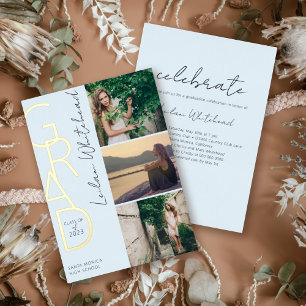 Invitation En Aluminium Moderne Photo Grad Bleu clair