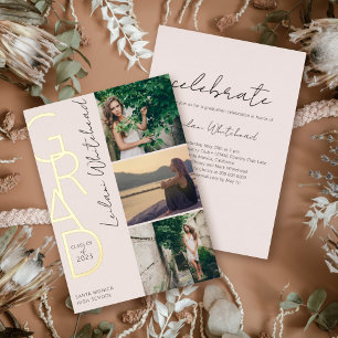 Invitation En Aluminium Moderne Photo Grad rose pâle