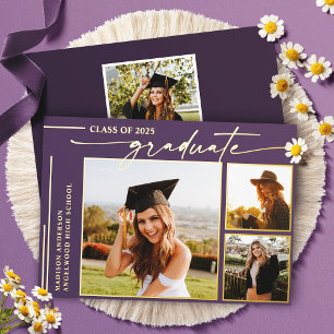 Invitation En Aluminium Moderne Purple Script Graduate Photo Graduate