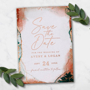 Invitation En Aluminium Moderne Rose Gold Teal Abstrait Faire Part de Date