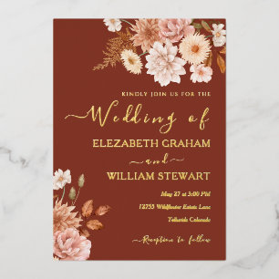 Invitation En Aluminium Moderne Rustique Terracotta Boho Fall Foliage Mari