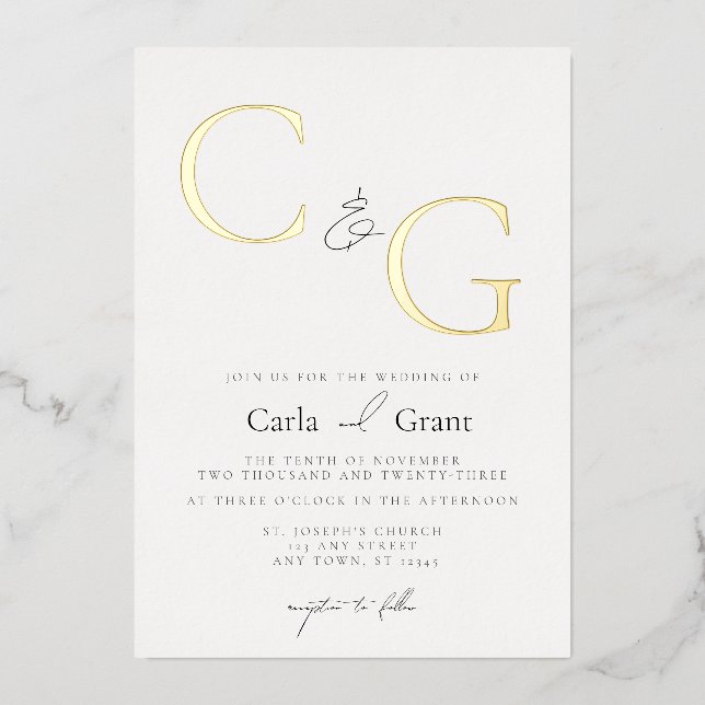 Invitation En Aluminium Moderne Simple Grand Mariage Monogramme (Recto)
