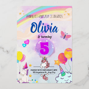 Invitation En Aluminium Monicorne arc-en-ciel coloré à thème