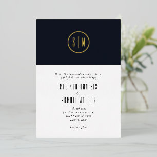Invitation En Aluminium Monogramme bleu bleu Mariage or