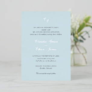 Invitation En Aluminium Monogramme bleu Poudre classique Mariage élégant