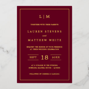 Invitation En Aluminium Monogramme bordeaux simple Mariage élégant