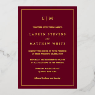 Invitation En Aluminium Monogramme bordeaux simple Mariage élégant