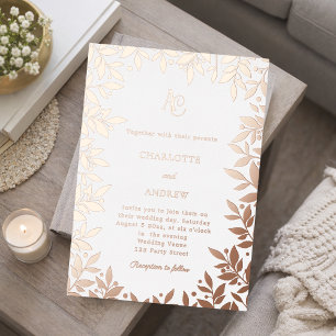 Invitation En Aluminium Monogramme botanique de mariage de luxe en or rose