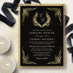 Invitation En Aluminium Monogramme Couronne de Laurier Élégant Mariage