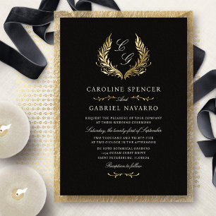 Invitation En Aluminium Monogramme Couronne de Laurier Mariage Élégant
