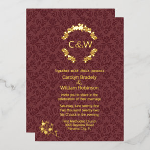 Invitation En Aluminium Monogramme dans la Mariage damassé du vin de couro