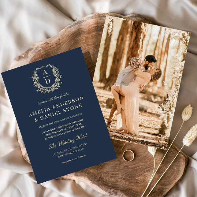 Invitation En Aluminium Monogramme de cime dorée moderne Mariage photo (Créateur téléchargé)