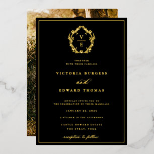 Invitation En Aluminium Monogramme de crête d'or vintage Photo Mariage