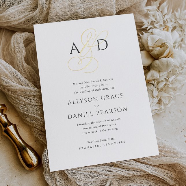 Invitation En Aluminium Monogramme de script initial élégant Mariage class (Créateur téléchargé)