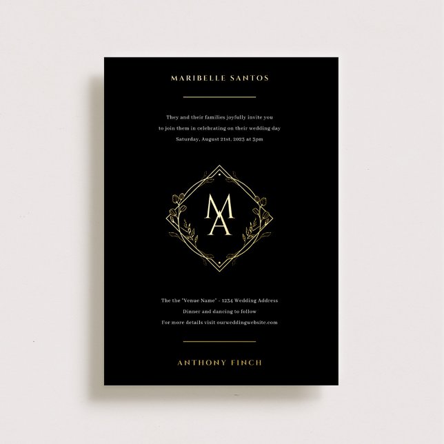 Invitation En Aluminium Monogramme diamant avec fleurs dans huile Mariage  (Créateur téléchargé)