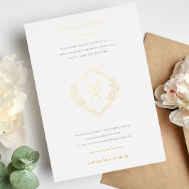 Invitation En Aluminium Monogramme diamant avec fleurs en Mariage or