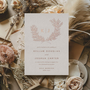 Invitation En Aluminium Monogramme Distingué Mariage Or Rose