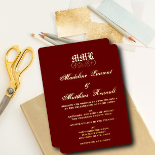 Invitation En Aluminium Monogramme Elegant rouge et Mariage or