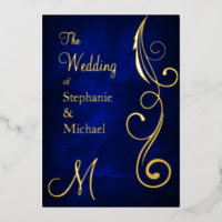 Monogramme et spirale sur Mariage bleu or