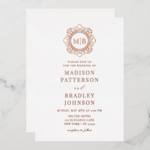 Invitation En Aluminium Monogramme floral orné Mariage Élégant