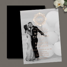Invitation En Aluminium Monogramme Floral Orné Mariage Photo Élégant
