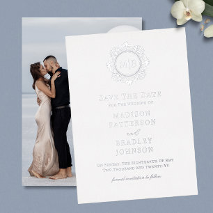 Invitation En Aluminium Monogramme Floral Orné Mariage Photo Enregistrer L