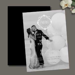 Invitation En Aluminium Monogramme Floral Orné Mariage Photo Enregistrer L