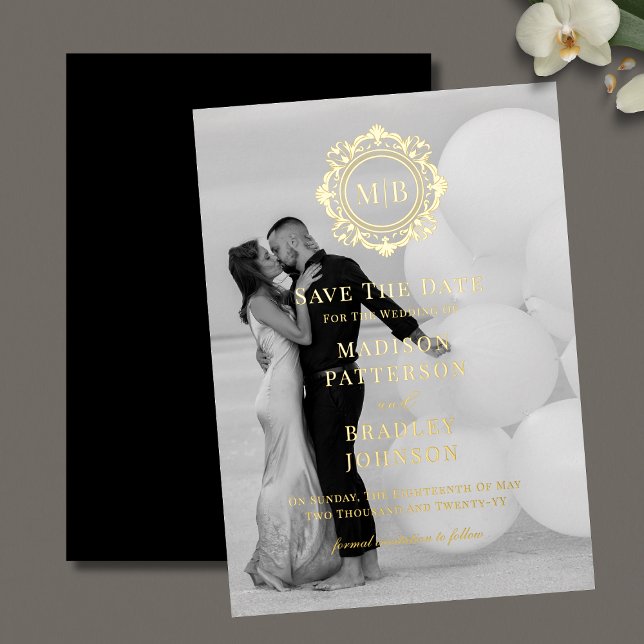 Invitation En Aluminium Monogramme Floral Orné Mariage Photo Enregistrer L (Créateur téléchargé)