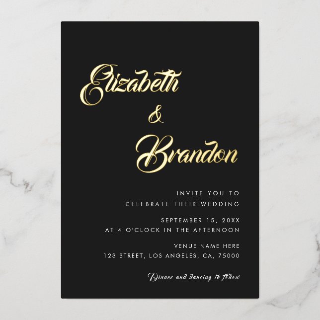 Invitation En Aluminium Monogramme Gold moderne tout en un Mariage (Recto)