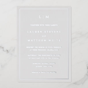 Invitation En Aluminium Monogramme gris clair simple Mariage élégant