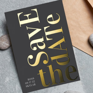 Invitation En Aluminium Monogramme Gris Moderne Pressé Or Enregistrer La D