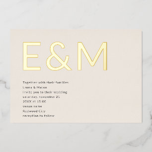 Invitation En Aluminium Monogramme Mariage Moderne Beige Gras