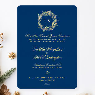 Invitation En Aluminium Monogramme moderne Mariage bleu or