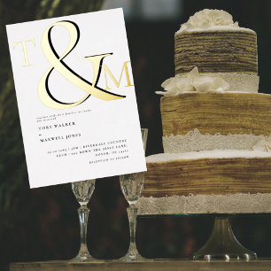 Invitation En Aluminium Monogramme moderne Noir & Blanc Mariage Or