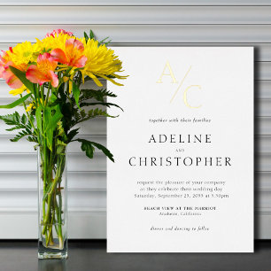 Invitation En Aluminium Monogramme moderne Noir Blanc Or