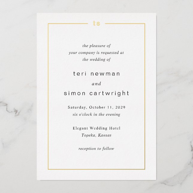 Invitation En Aluminium Monogramme noir et blanc intemporel Mariage modern (Recto)