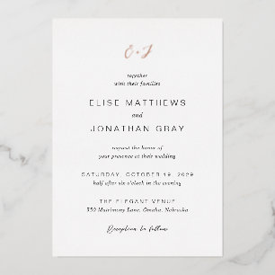 Invitation En Aluminium Monogramme noir et blanc Mariage élégant