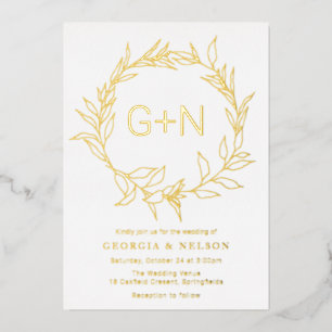 Invitation En Aluminium Monogramme Or moderne Laisser Mariage de couronne