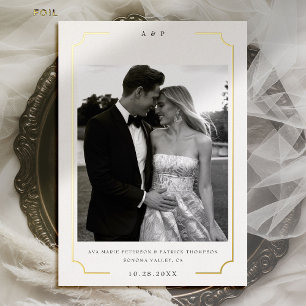 Invitation En Aluminium Monogramme photo Mariage de cadre d'or moderne Dat