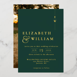 Invitation En Aluminium Monogramme Photo Mariage Emerald Green And Gold