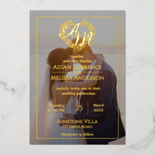 Invitation En Aluminium Monogramme Real Gold Foil avec Mariage photo