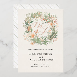 Invitation En Aluminium Monogramme Romantique Printemps Floral Mariage de 