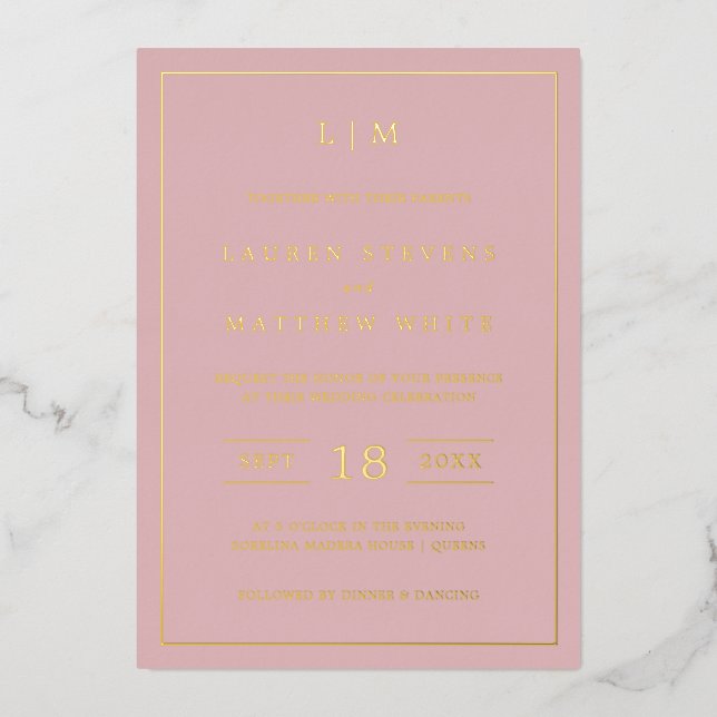 Invitation En Aluminium Monogramme rose clair simple Mariage élégant (Recto)