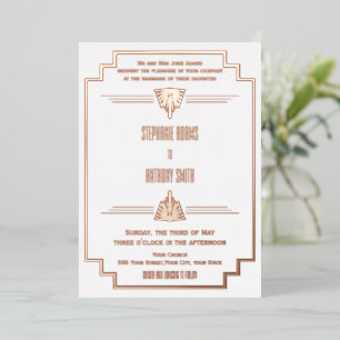 Invitation En Aluminium Monogramme Rose or et blanc Art déco Mariage Foil