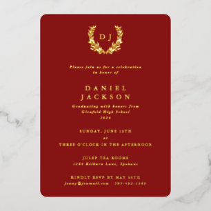Invitation En Aluminium Monogramme rouge + Laurel Wreath Graduation