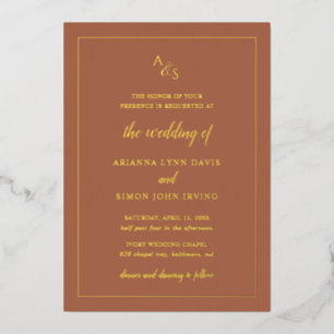 Invitation En Aluminium Monogramme Simple Rust Élégant Formel Mariage