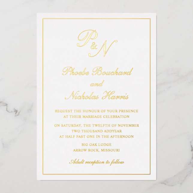 Invitation En Aluminium Monogramme traditionnel Mariage élégant (Recto)