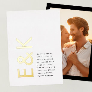 Invitation En Aluminium Monogramme Ultra Moderne Simple Mariage OR Photo
