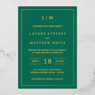 Invitation En Aluminium Monogramme vert émeraude simple Mariage élégant